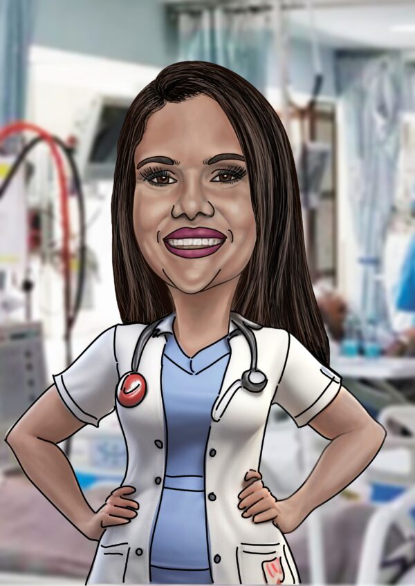 caricatura digital por encargo con tema enfermera