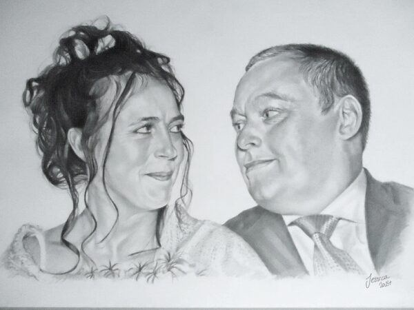 retrato a lápiz por encargo de novios