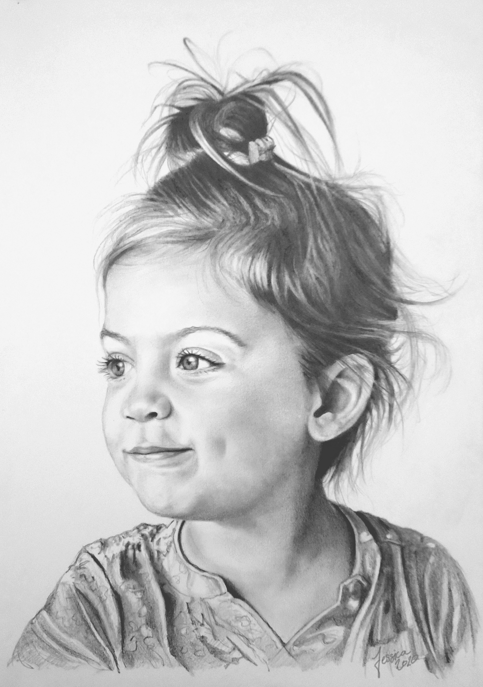 Retrato a lápiz de niña por encargo