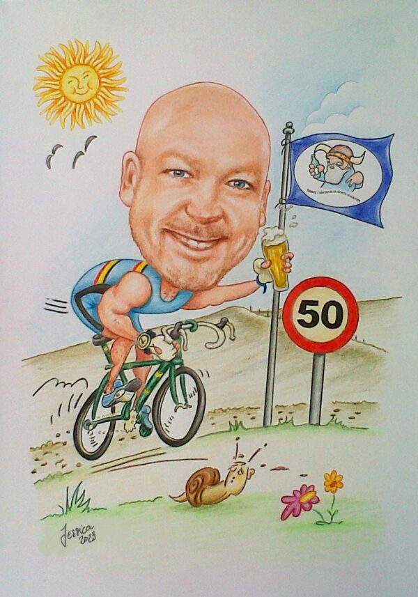 caricatura para cumpleaños con tema de ciclista